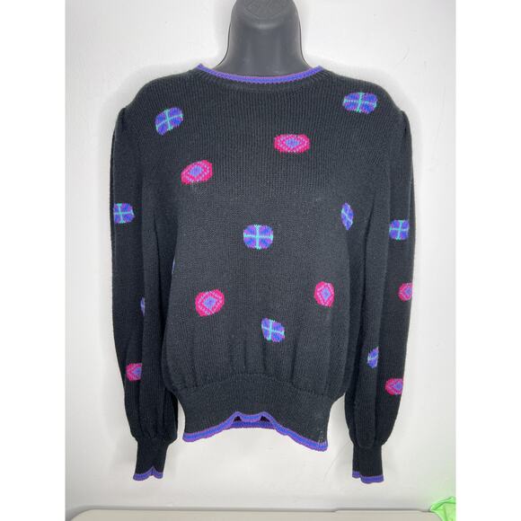 Vintage 80s Umi Collections By Anne Crimmins Sweater Black Retro Size Medium - Picture 1 of 8